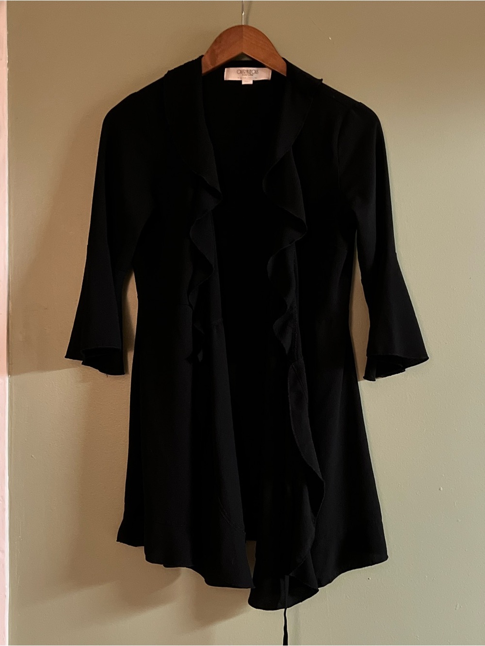 Chico's Black Ruffle-Trim Open Cardigan